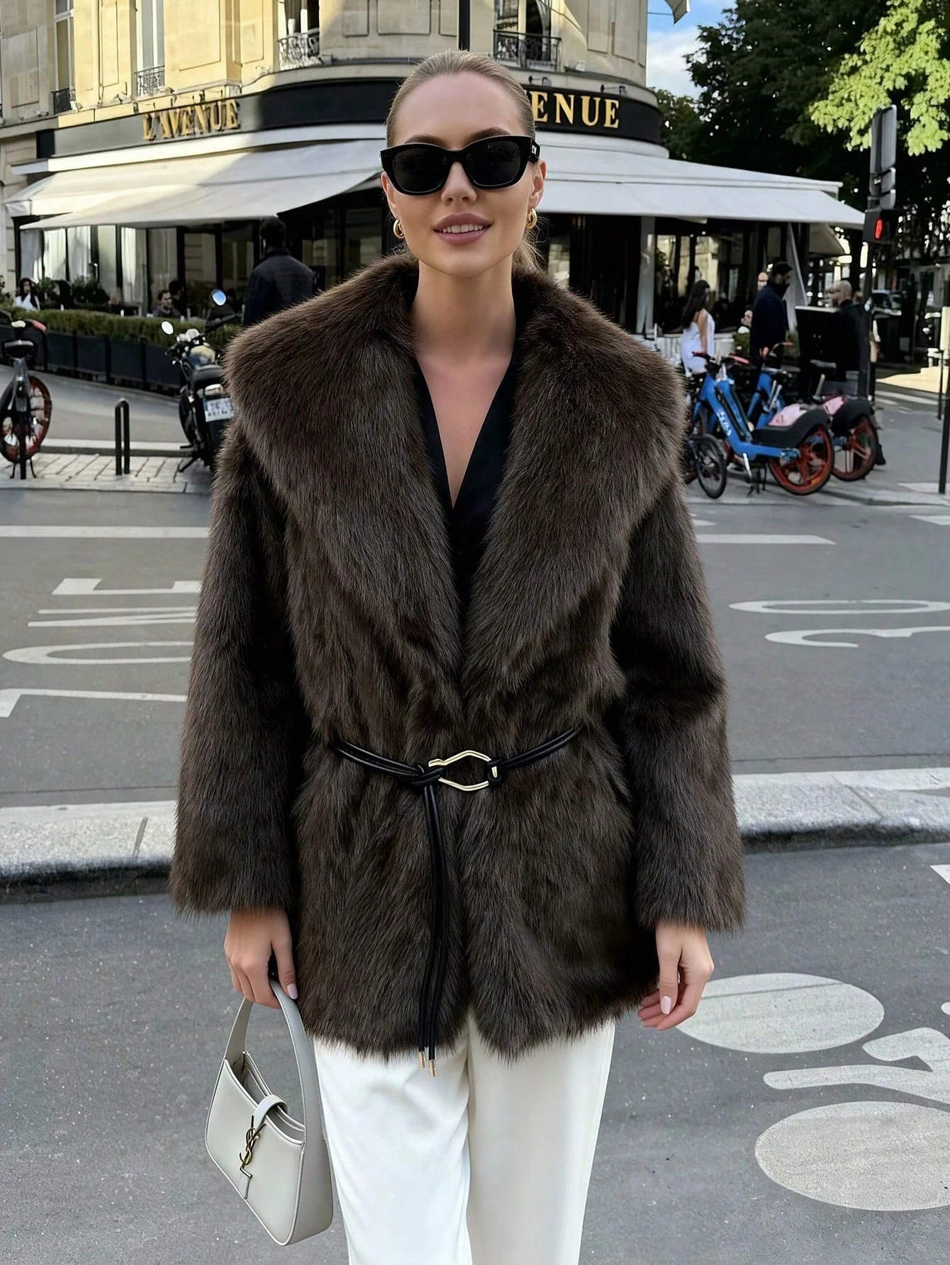 Women Winter Faux Fur Coat Fluffy Warm Long Belted Dark Brown 2026 New Elegant Old Money Luxury Outerwear