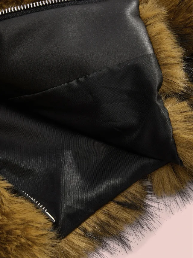 Women Winter Faux Fur Coat Cropped Striped Brown Fluffy Zipper Luxury 2026 New Mob Wife Party Warm Outerwear