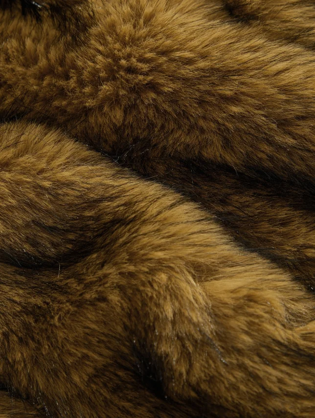 Women Winter Faux Fur Coat Cropped Striped Brown Fluffy Zipper Luxury 2026 New Mob Wife Party Warm Outerwear