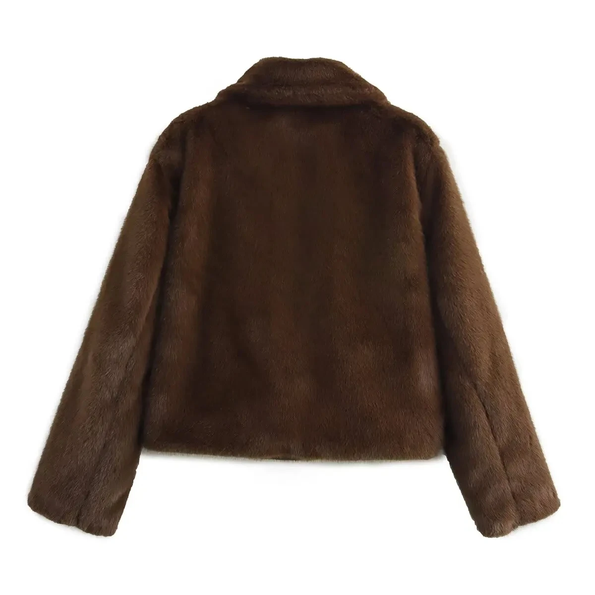 HH Winter Women's Fashion Faux Fur Warm Coats Solid Long Sleeves Lapel Single Breasted Pockets Chic Coat Vintage Outerwear