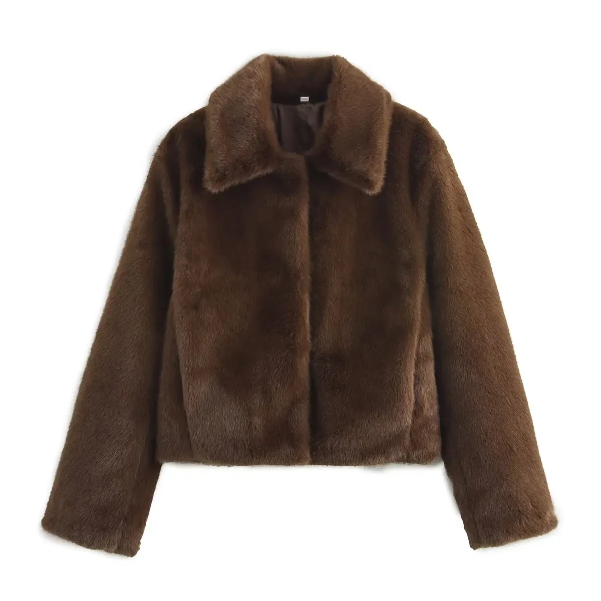 HH Winter Women's Fashion Faux Fur Warm Coats Solid Long Sleeves Lapel Single Breasted Pockets Chic Coat Vintage Outerwear