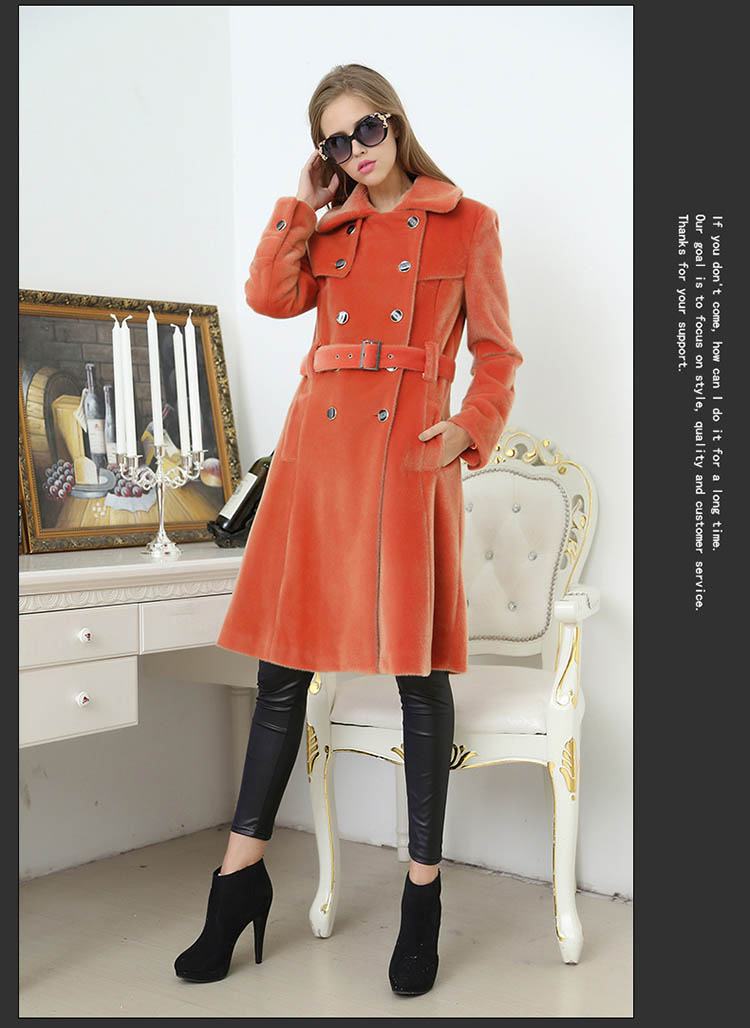 Nerazzurri Spring Long Trench Coat for Women Fashion Autumn Double Breasted Casual Slim British Style Orange Faux Fur Overcoat
