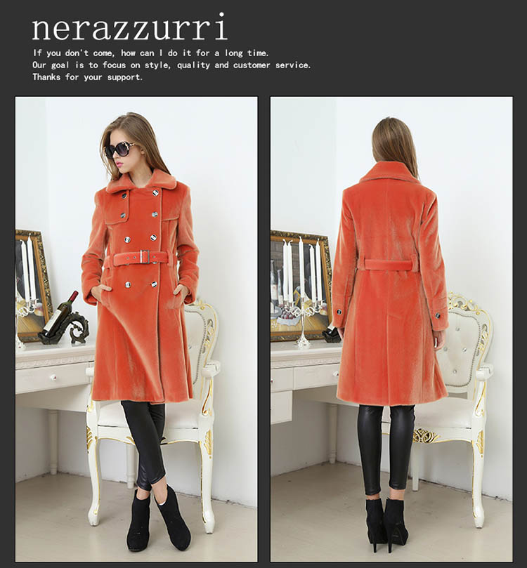 Nerazzurri Spring Long Trench Coat for Women Fashion Autumn Double Breasted Casual Slim British Style Orange Faux Fur Overcoat