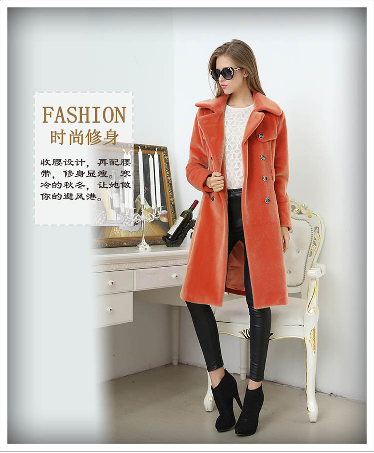 Nerazzurri Spring Long Trench Coat for Women Fashion Autumn Double Breasted Casual Slim British Style Orange Faux Fur Overcoat