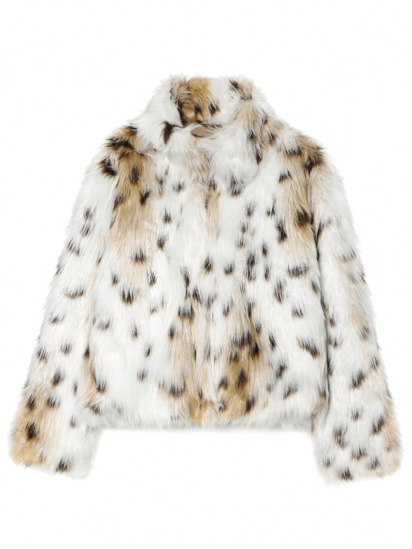 Women Winter Faux Fur Coat Snow Leopard Print Fluffy Short White Warm 2026 New Y2K Old Money Streetwear Outerwear