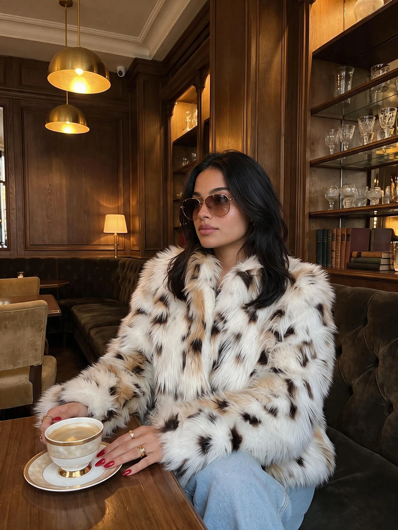 Women Winter Faux Fur Coat Snow Leopard Print Fluffy Short White Warm 2026 New Y2K Old Money Streetwear Outerwear