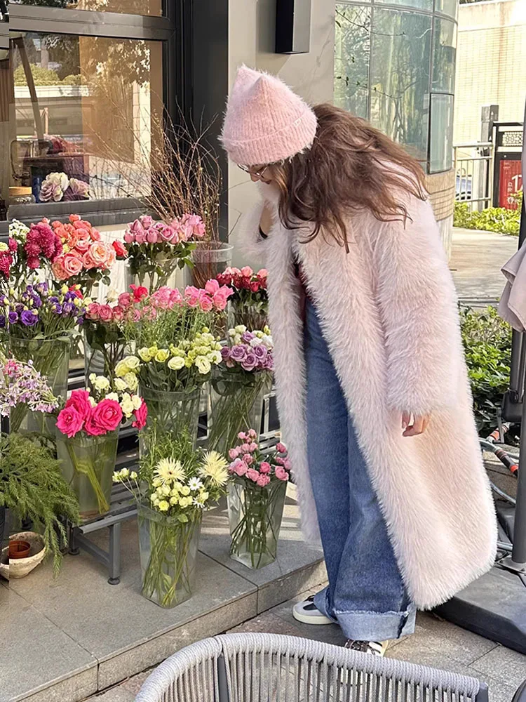 ZADORIN 130cm Super Long Fluffy Faux Fur Coat Woman Jacket Winter Lapel Thicken White Faux Fur Coats Jacket for Women Outerwears
