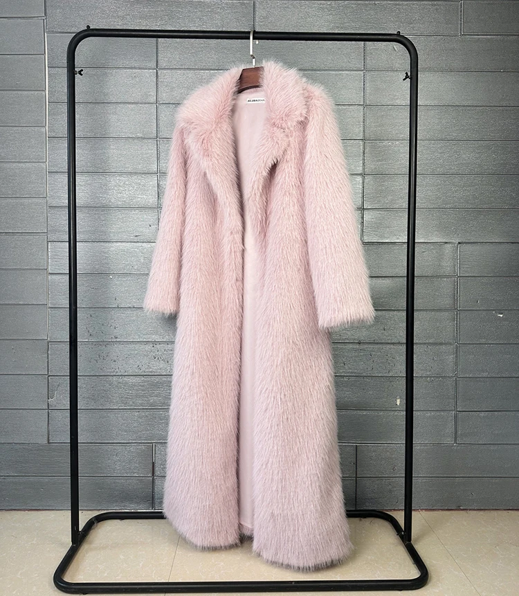 ZADORIN 130cm Super Long Fluffy Faux Fur Coat Woman Jacket Winter Lapel Thicken White Faux Fur Coats Jacket for Women Outerwears