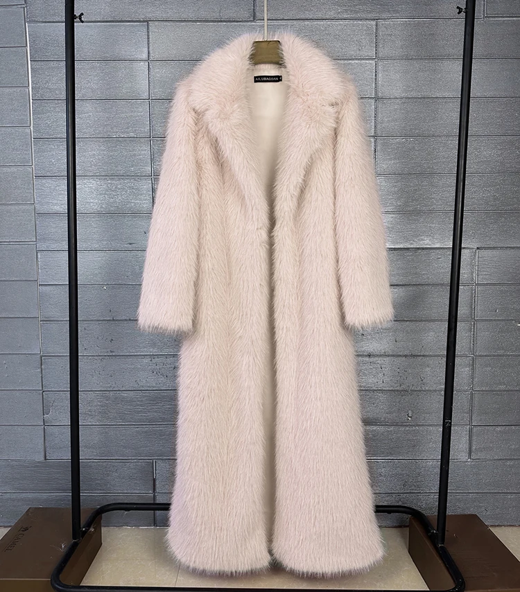 ZADORIN 130cm Super Long Fluffy Faux Fur Coat Woman Jacket Winter Lapel Thicken White Faux Fur Coats Jacket for Women Outerwears