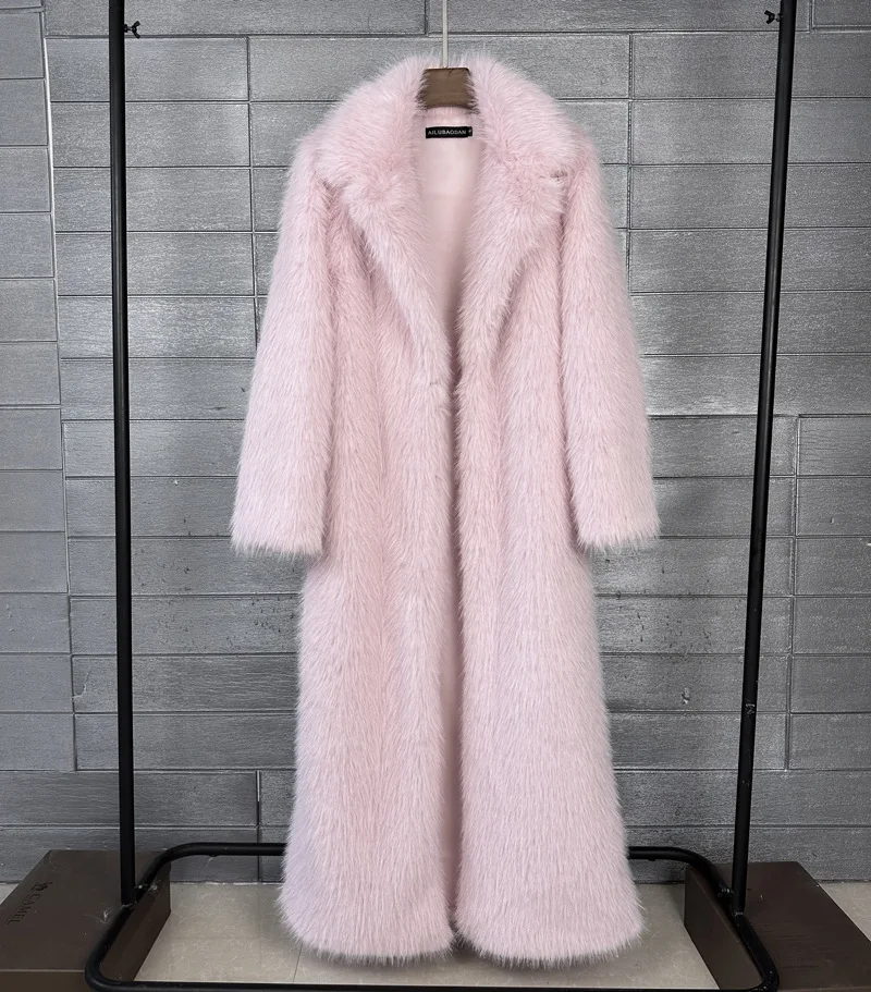 ZADORIN 130cm Super Long Fluffy Faux Fur Coat Woman Jacket Winter Lapel Thicken White Faux Fur Coats Jacket for Women Outerwears