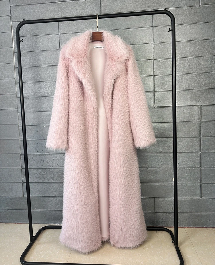 ZADORIN 130cm Super Long Fluffy Faux Fur Coat Woman Jacket Winter Lapel Thicken White Faux Fur Coats Jacket for Women Outerwears