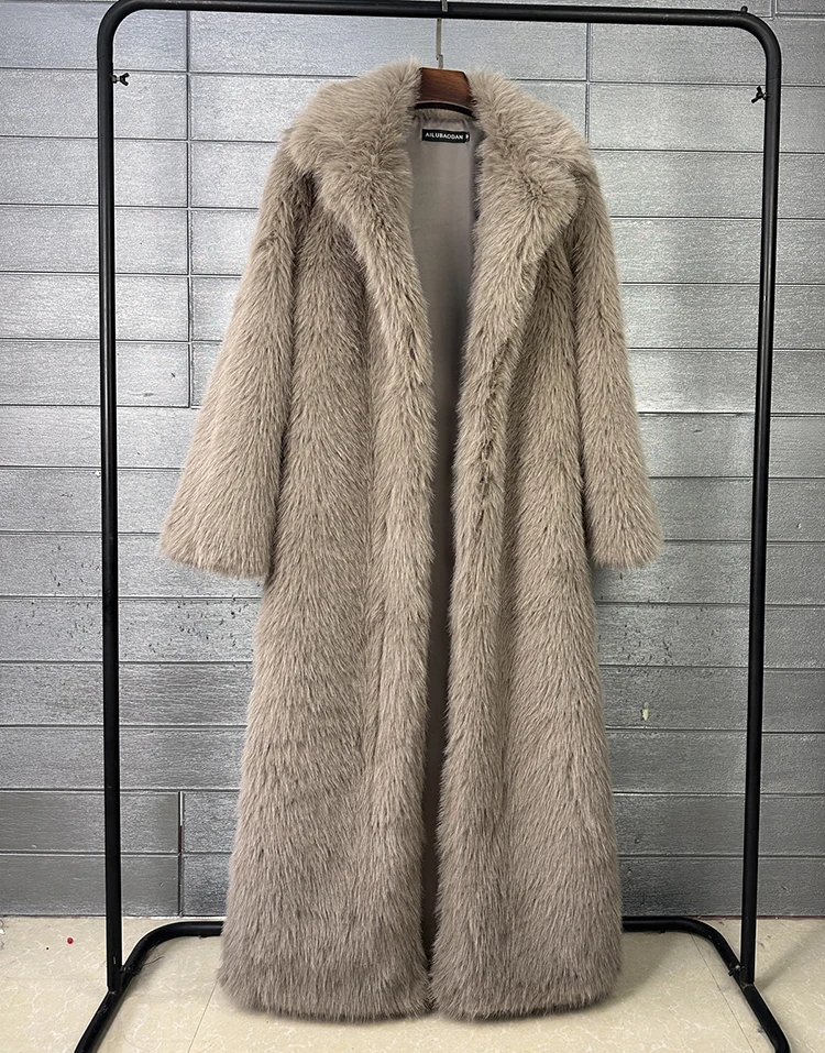 ZADORIN 130cm Super Long Fluffy Faux Fur Coat Woman Jacket Winter Lapel Thicken White Faux Fur Coats Jacket for Women Outerwears