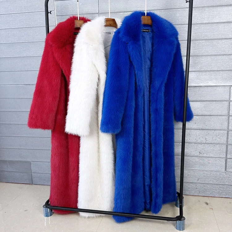 ZADORIN 130cm Super Long Fluffy Faux Fur Coat Woman Jacket Winter Lapel Thicken White Faux Fur Coats Jacket for Women Outerwears