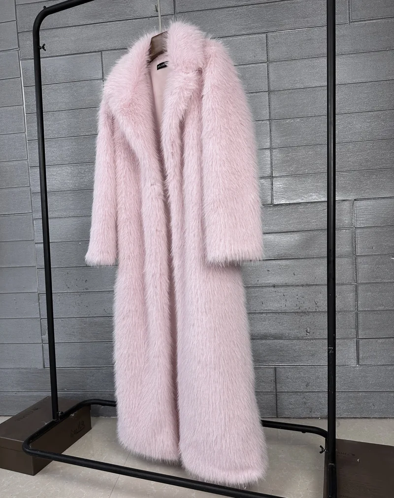 ZADORIN 130cm Super Long Fluffy Faux Fur Coat Woman Jacket Winter Lapel Thicken White Faux Fur Coats Jacket for Women Outerwears