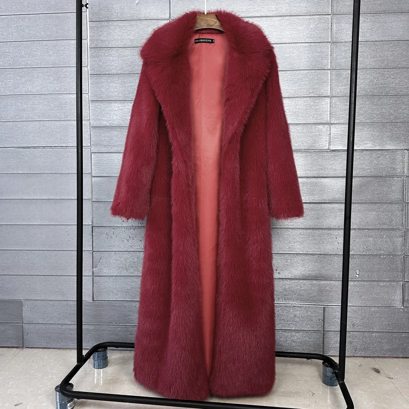 ZADORIN 130cm Super Long Fluffy Faux Fur Coat Woman Jacket Winter Lapel Thicken White Faux Fur Coats Jacket for Women Outerwears