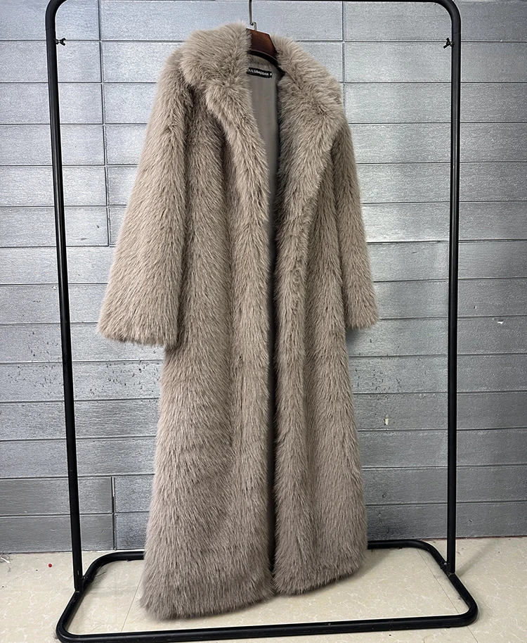 ZADORIN 130cm Super Long Fluffy Faux Fur Coat Woman Jacket Winter Lapel Thicken White Faux Fur Coats Jacket for Women Outerwears