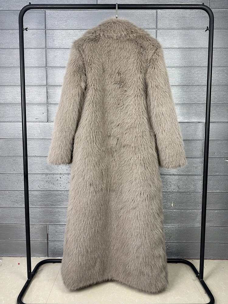 ZADORIN 130cm Super Long Fluffy Faux Fur Coat Woman Jacket Winter Lapel Thicken White Faux Fur Coats Jacket for Women Outerwears