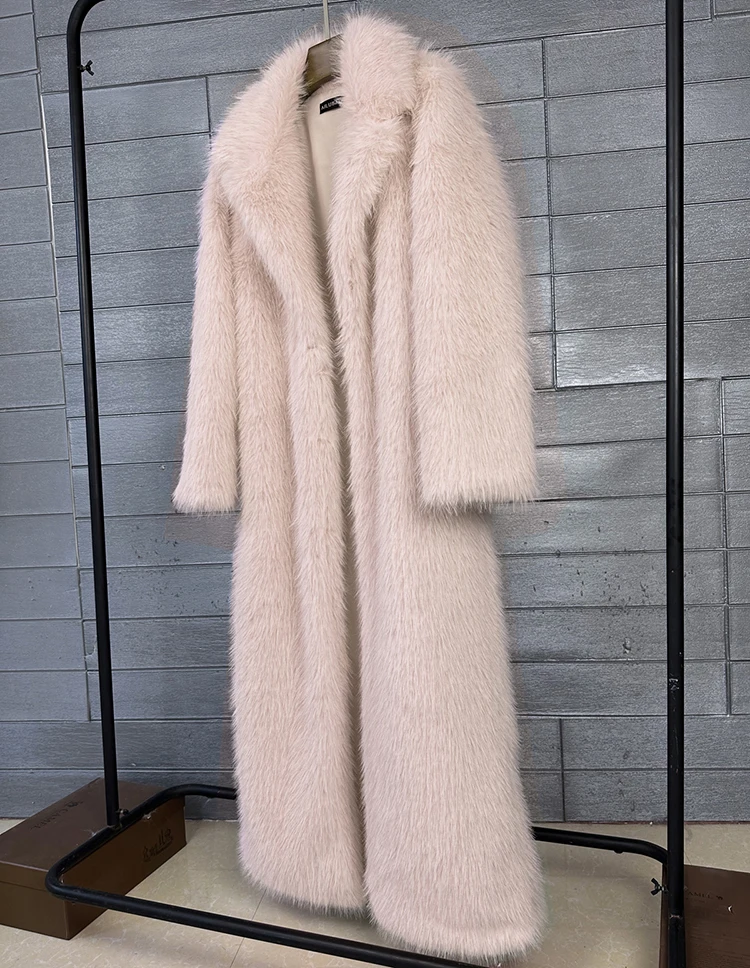ZADORIN 130cm Super Long Fluffy Faux Fur Coat Woman Jacket Winter Lapel Thicken White Faux Fur Coats Jacket for Women Outerwears