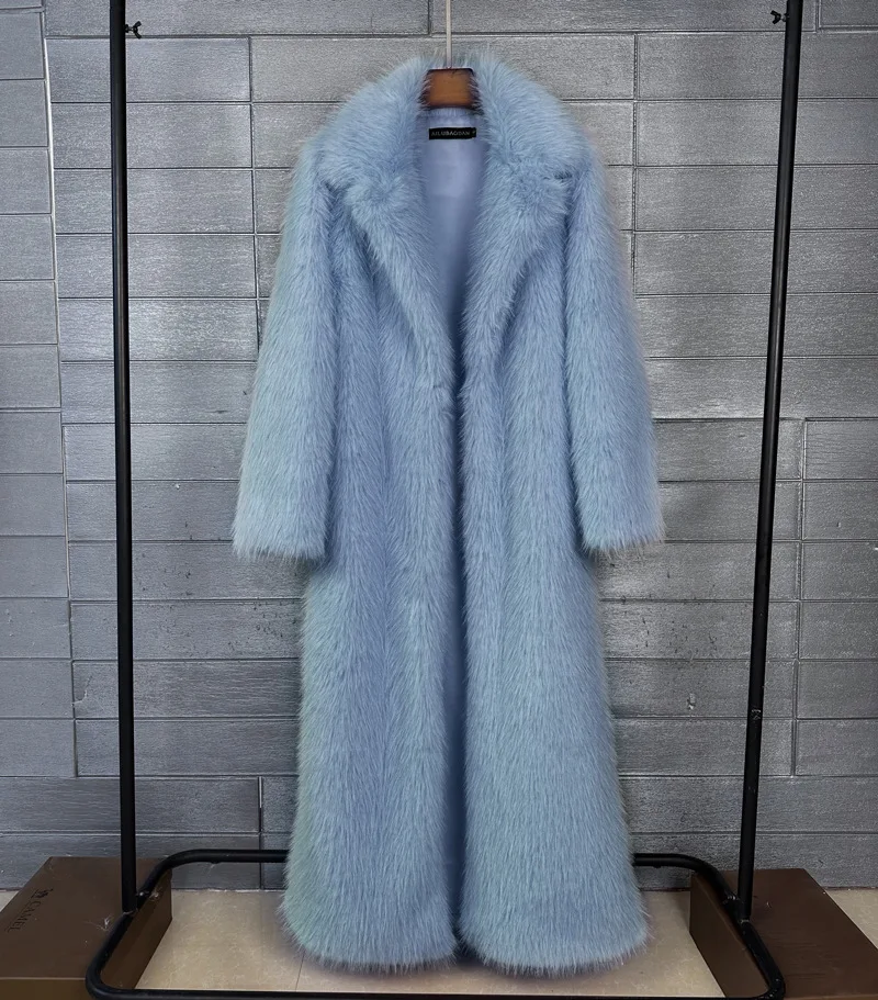 ZADORIN 130cm Super Long Fluffy Faux Fur Coat Woman Jacket Winter Lapel Thicken White Faux Fur Coats Jacket for Women Outerwears