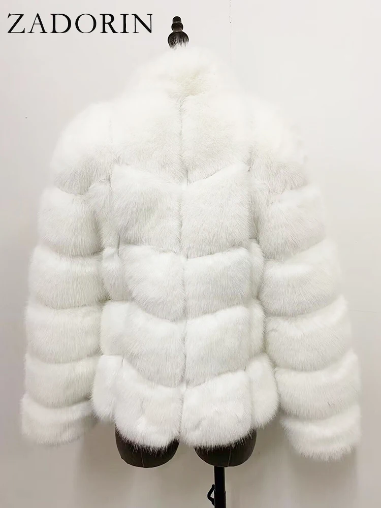 ZADORIN Winter Fur Coats Women Stand Collar Splicing Long Sleeve Fluffy Faux Fur Coat Luxury Thick Warm Fur Jacket Chic Overcoat
