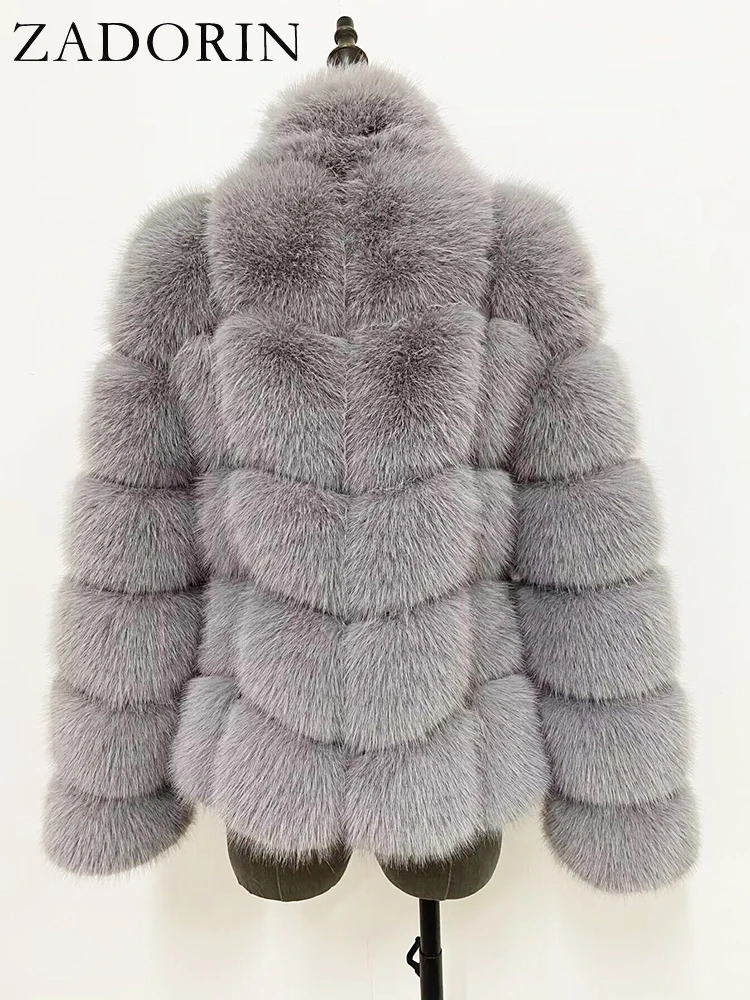 ZADORIN Winter Fur Coats Women Stand Collar Splicing Long Sleeve Fluffy Faux Fur Coat Luxury Thick Warm Fur Jacket Chic Overcoat