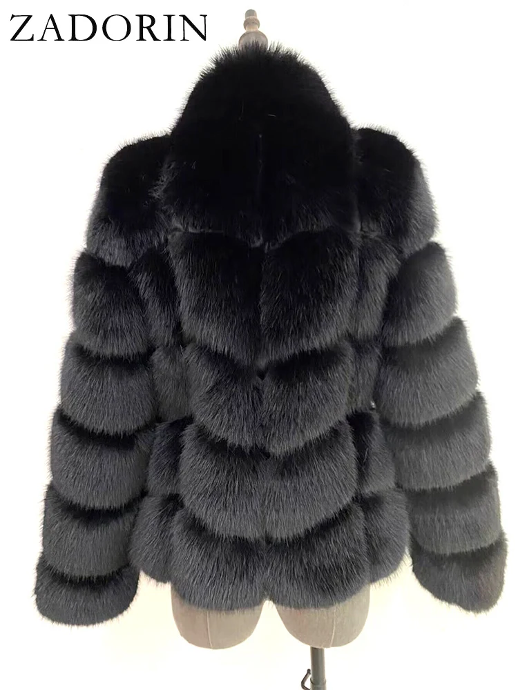 ZADORIN Winter Fur Coats Women Stand Collar Splicing Long Sleeve Fluffy Faux Fur Coat Luxury Thick Warm Fur Jacket Chic Overcoat