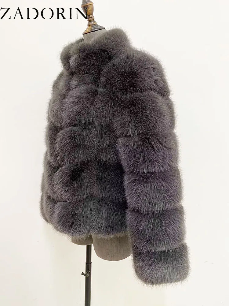 ZADORIN Winter Fur Coats Women Stand Collar Splicing Long Sleeve Fluffy Faux Fur Coat Luxury Thick Warm Fur Jacket Chic Overcoat