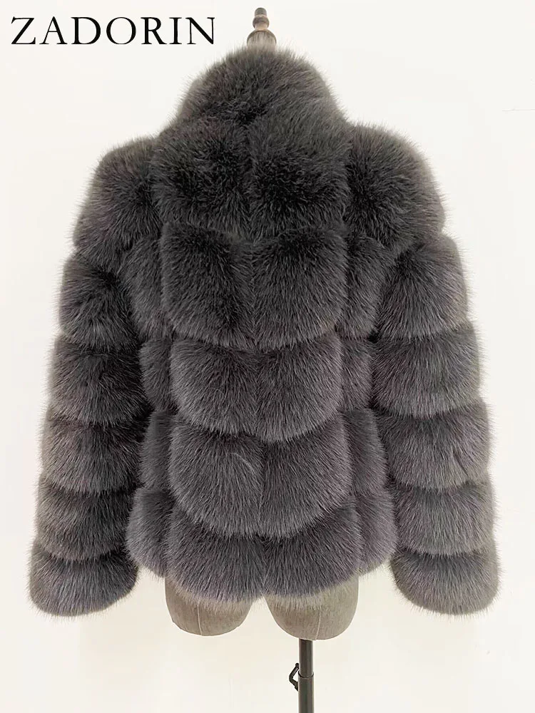 ZADORIN Winter Fur Coats Women Stand Collar Splicing Long Sleeve Fluffy Faux Fur Coat Luxury Thick Warm Fur Jacket Chic Overcoat