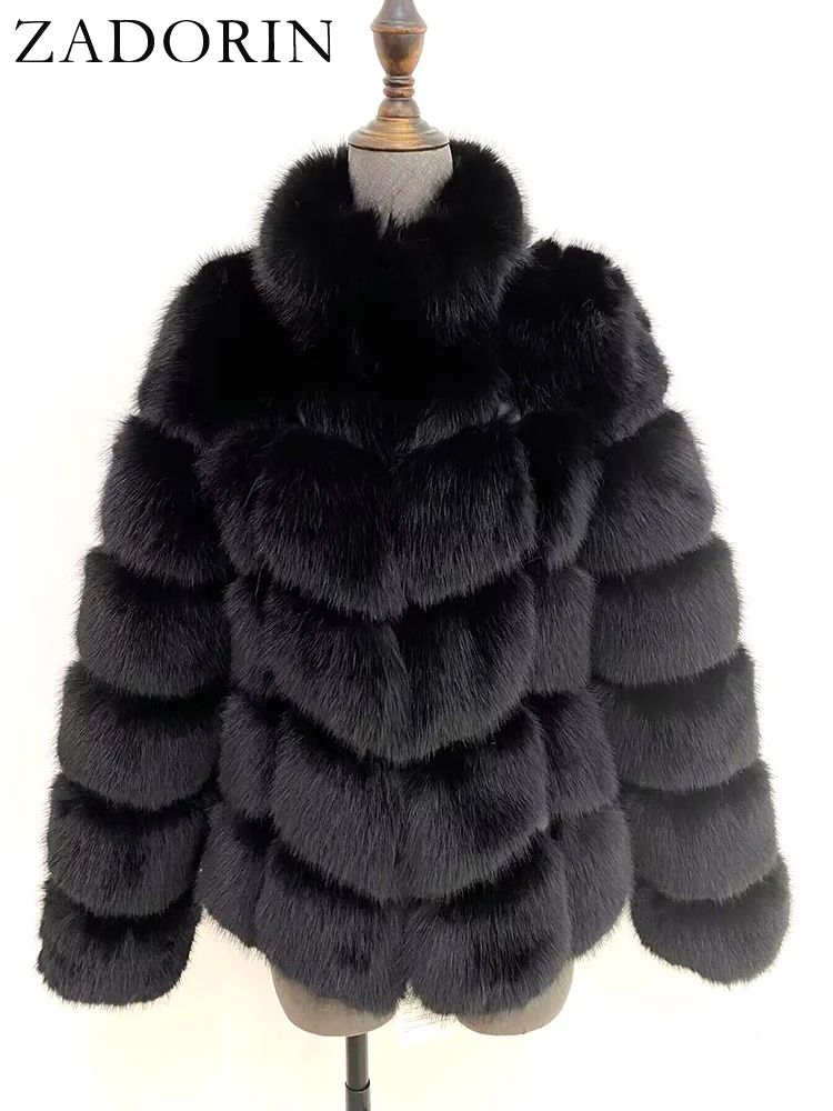 ZADORIN Winter Fur Coats Women Stand Collar Splicing Long Sleeve Fluffy Faux Fur Coat Luxury Thick Warm Fur Jacket Chic Overcoat