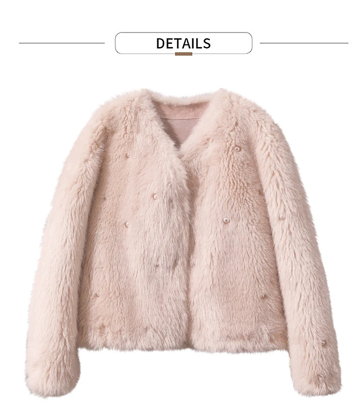 AMII Minimalist 2026 Winter New Women's Commuter V-neck Handmade Beaded Imitation Mink Fur Loose Warm Plush Jacket 12424021