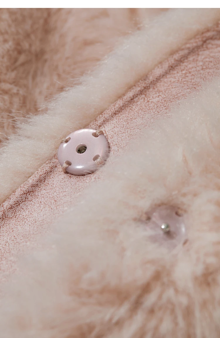 AMII Minimalist 2026 Winter New Women's Commuter V-neck Handmade Beaded Imitation Mink Fur Loose Warm Plush Jacket 12424021