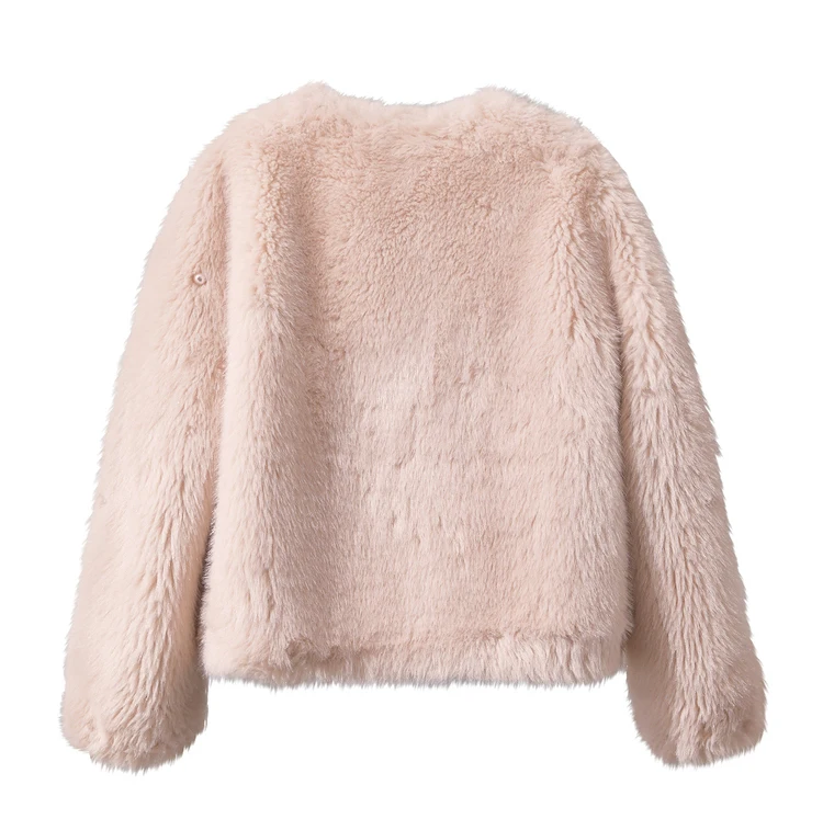 AMII Minimalist 2026 Winter New Women's Commuter V-neck Handmade Beaded Imitation Mink Fur Loose Warm Plush Jacket 12424021
