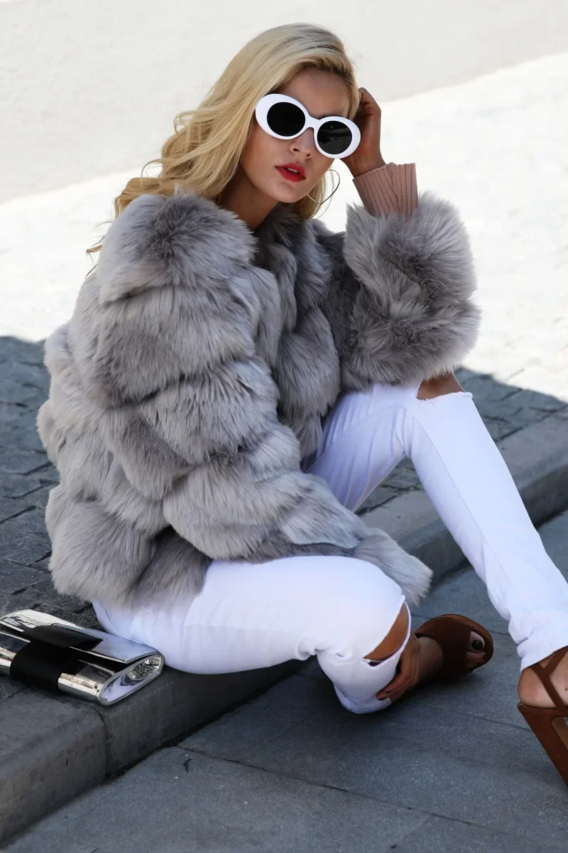 Faux Fur Coats Women Short Coat Jackets Elegant Jacket Autumn Winter Y2k Furry Outerwear Mom Splice Thick Warm Coffe Coats