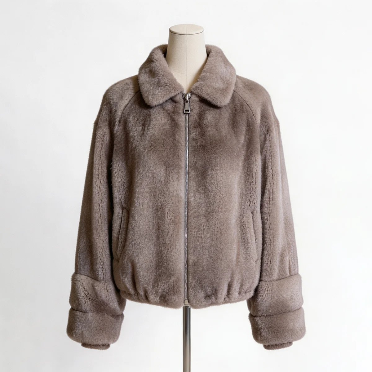 Women Winter Faux Fur Coat 2026 Warm Taupe Zip Up Fluffy Plush Jacket Stand Collar Bomber Outerwear
