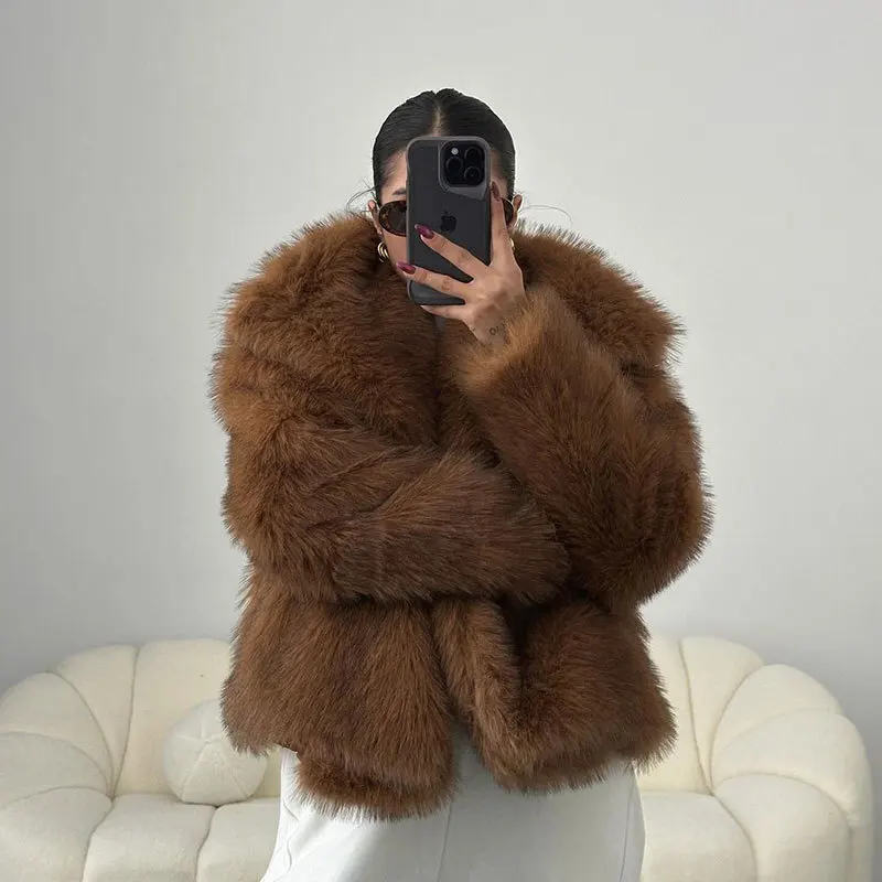 Woman Autumn Winter Faux Fur Coat Plush Fluffy Women's Jacket New in Outerwears White Red Gray Black Wool Blends Coats