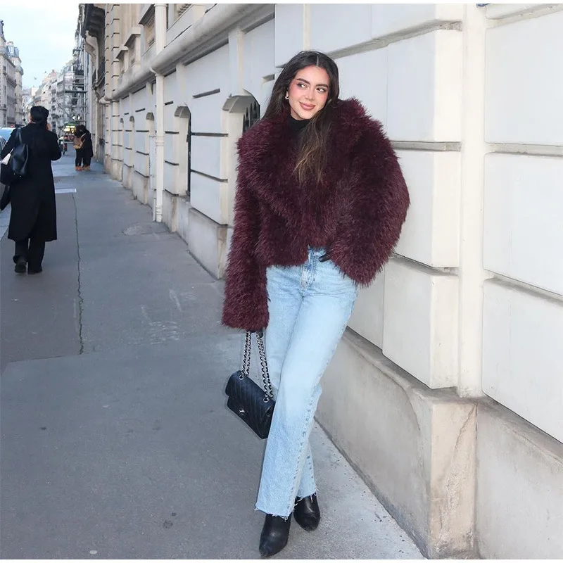 DEAT Fashion Apricot Faux Fur Coat For Women Short Style Imitation Mongolia Sheep Fur Street Cardigan Jacket Winter New 7A1595