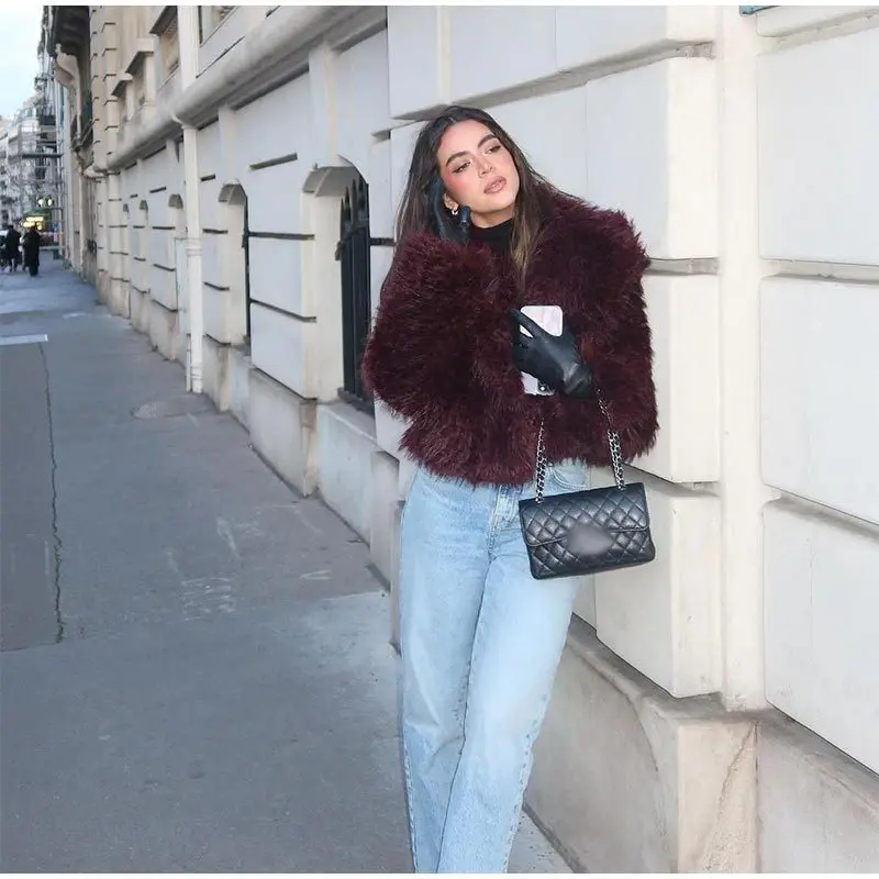 DEAT Fashion Apricot Faux Fur Coat For Women Short Style Imitation Mongolia Sheep Fur Street Cardigan Jacket Winter New 7A1595