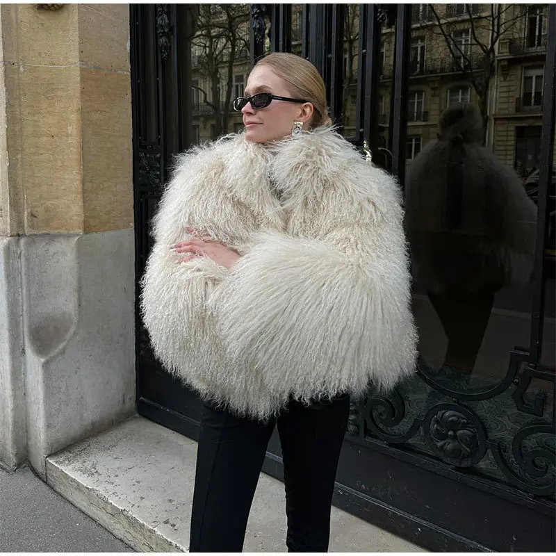 DEAT Fashion Apricot Faux Fur Coat For Women Short Style Imitation Mongolia Sheep Fur Street Cardigan Jacket Winter New 7A1595