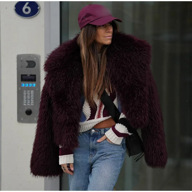 DEAT Fashion Apricot Faux Fur Coat For Women Short Style Imitation Mongolia Sheep Fur Street Cardigan Jacket Winter New 7A1595