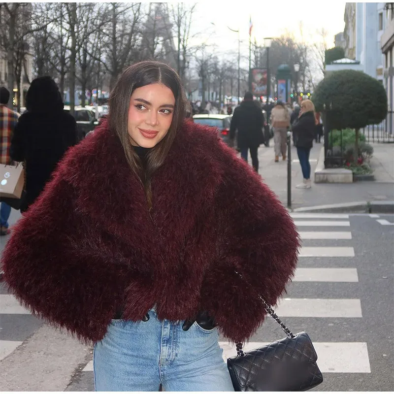 DEAT Fashion Apricot Faux Fur Coat For Women Short Style Imitation Mongolia Sheep Fur Street Cardigan Jacket Winter New 7A1595
