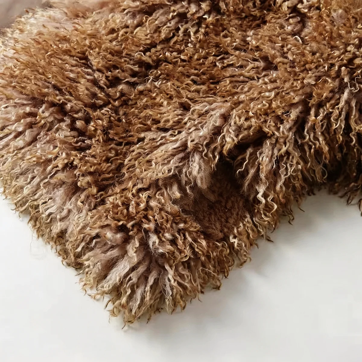 Women Winter 2026 Curly Faux Fur Coat Warm Fluffy Plush Jacket Lapel Brown Outerwear