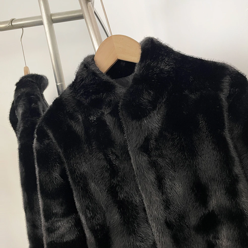 OFTBUY Women's New Autumn Winter Faux Mink Fur Coat Stand Collar Short Plush Luxury Vegan Fur Jacket Fake Fur Outerwear