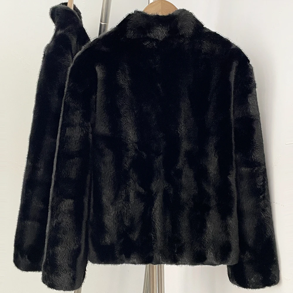OFTBUY Women's New Autumn Winter Faux Mink Fur Coat Stand Collar Short Plush Luxury Vegan Fur Jacket Fake Fur Outerwear