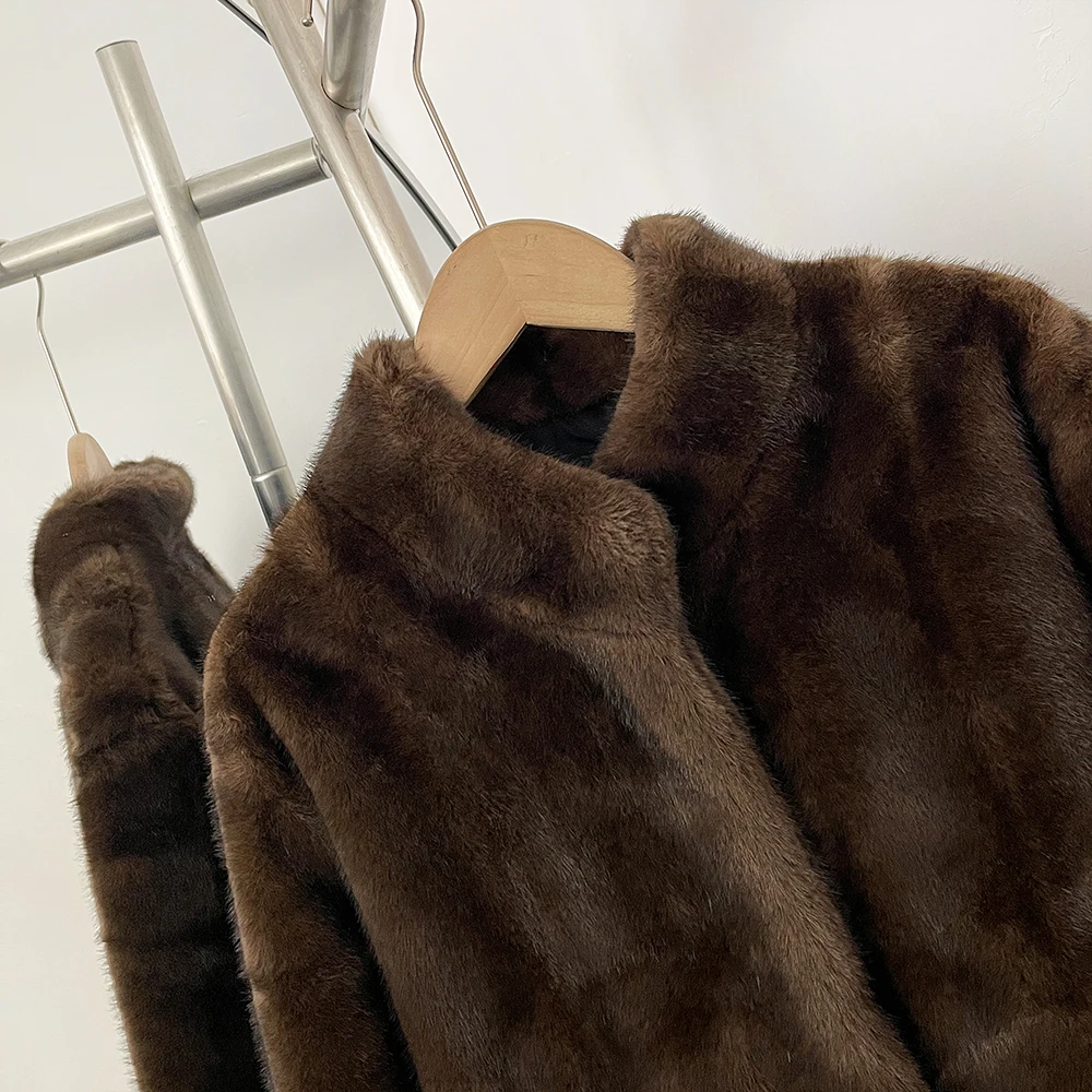 OFTBUY Women's New Autumn Winter Faux Mink Fur Coat Stand Collar Short Plush Luxury Vegan Fur Jacket Fake Fur Outerwear