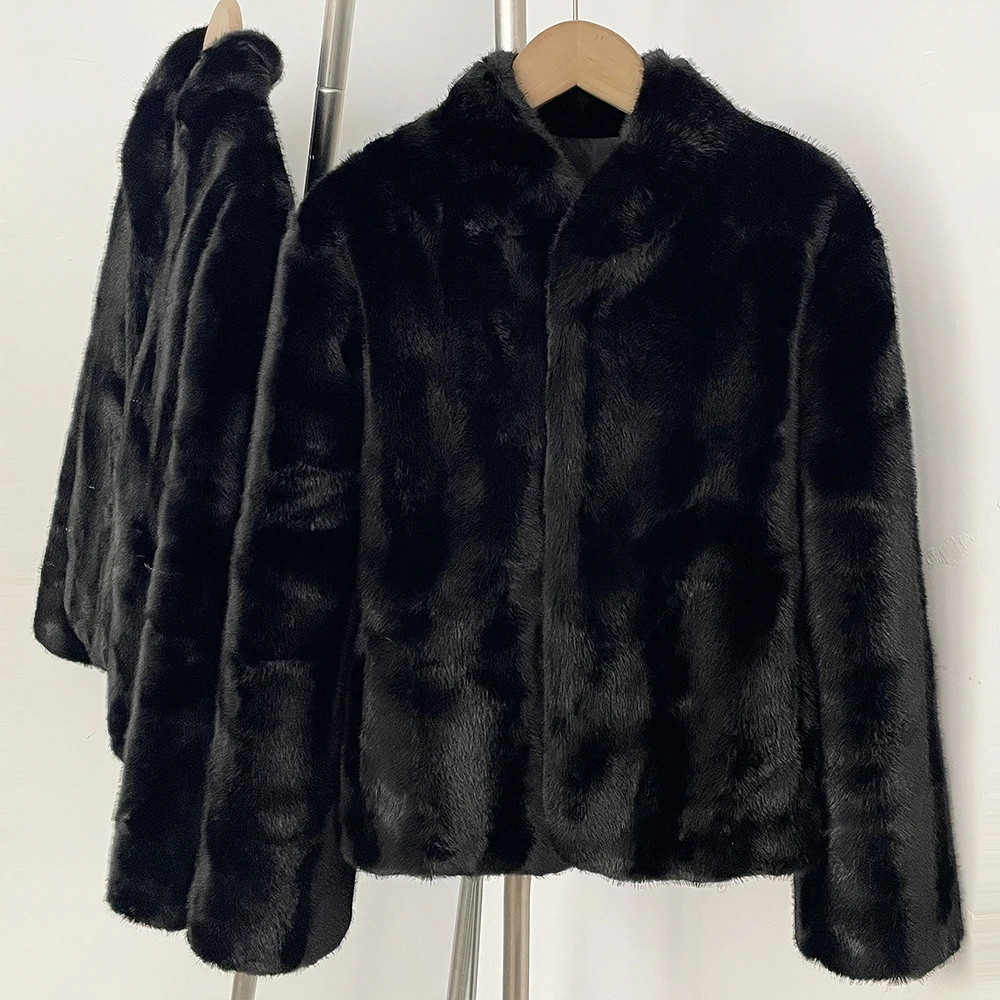 OFTBUY Women's New Autumn Winter Faux Mink Fur Coat Stand Collar Short Plush Luxury Vegan Fur Jacket Fake Fur Outerwear