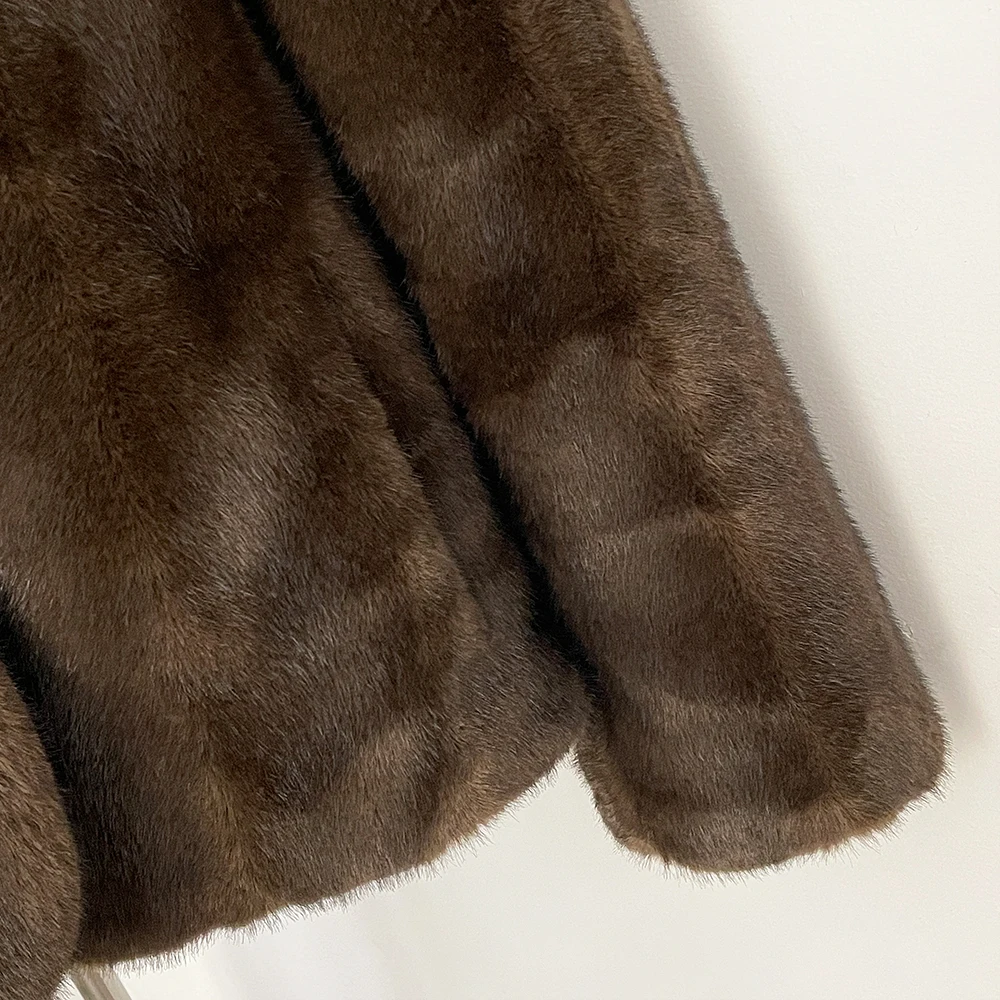 OFTBUY Women's New Autumn Winter Faux Mink Fur Coat Stand Collar Short Plush Luxury Vegan Fur Jacket Fake Fur Outerwear