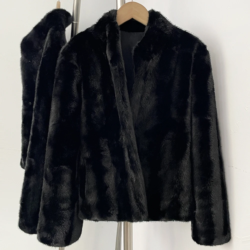 OFTBUY Women's New Autumn Winter Faux Mink Fur Coat Stand Collar Short Plush Luxury Vegan Fur Jacket Fake Fur Outerwear