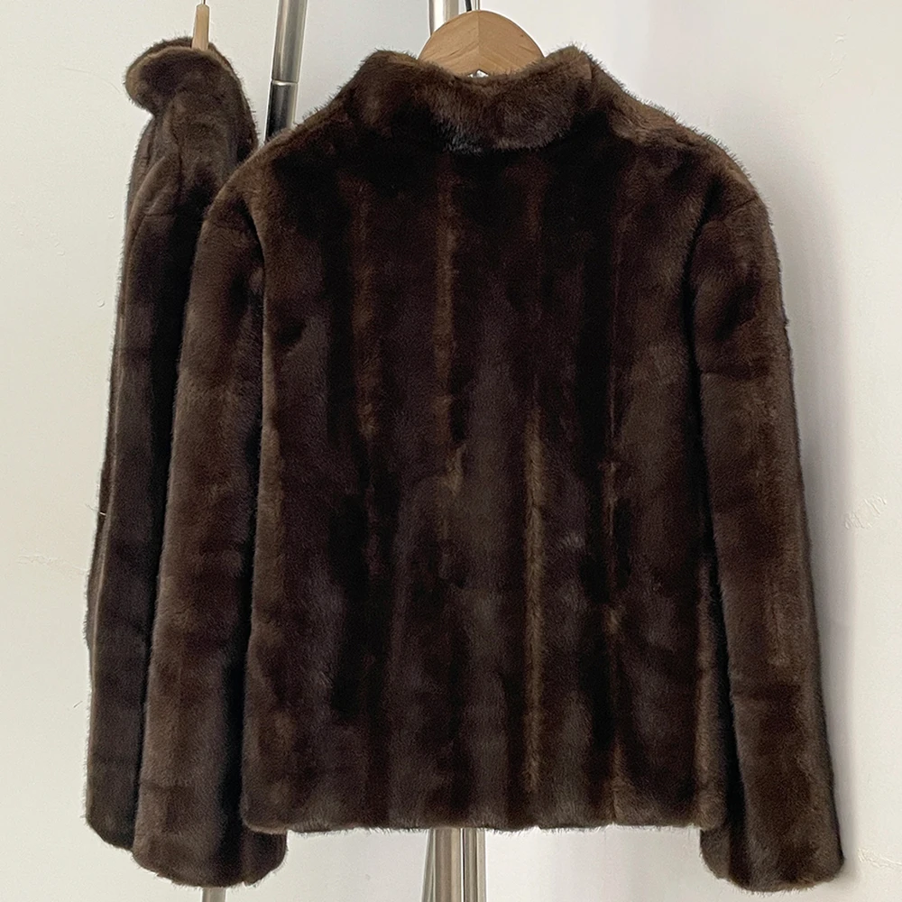 OFTBUY Women's New Autumn Winter Faux Mink Fur Coat Stand Collar Short Plush Luxury Vegan Fur Jacket Fake Fur Outerwear