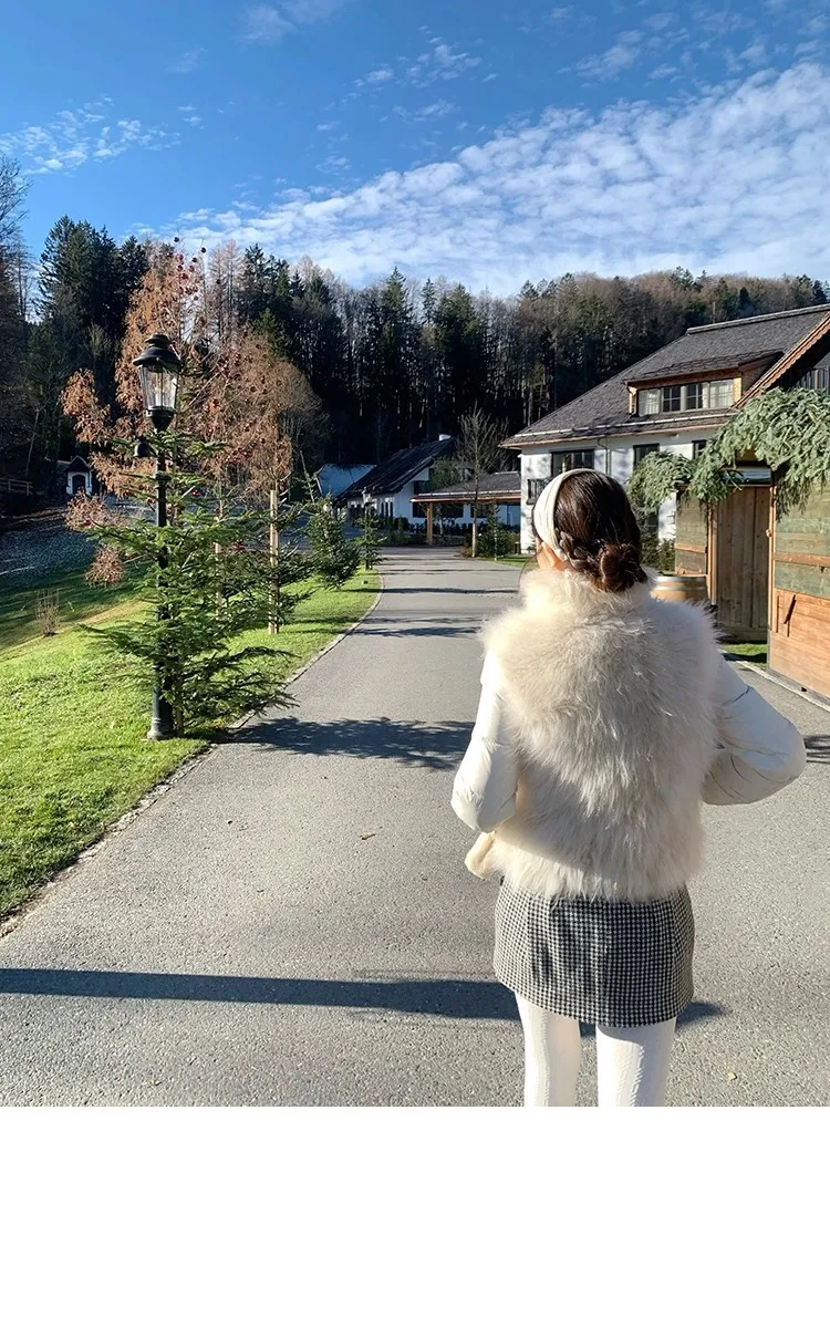 DEAT Fashion Stand Collar Sleeveless Fluffy Faux Fur Vests Women's Thick Warm Simple White Coats Autumn New 7A6164