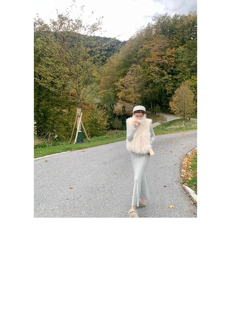 DEAT Fashion Stand Collar Sleeveless Fluffy Faux Fur Vests Women's Thick Warm Simple White Coats Autumn New 7A6164
